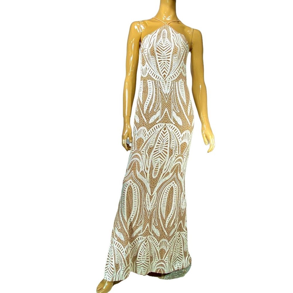 Gianni Bini Girls Beige & White Formal Beaded Dress Size 11